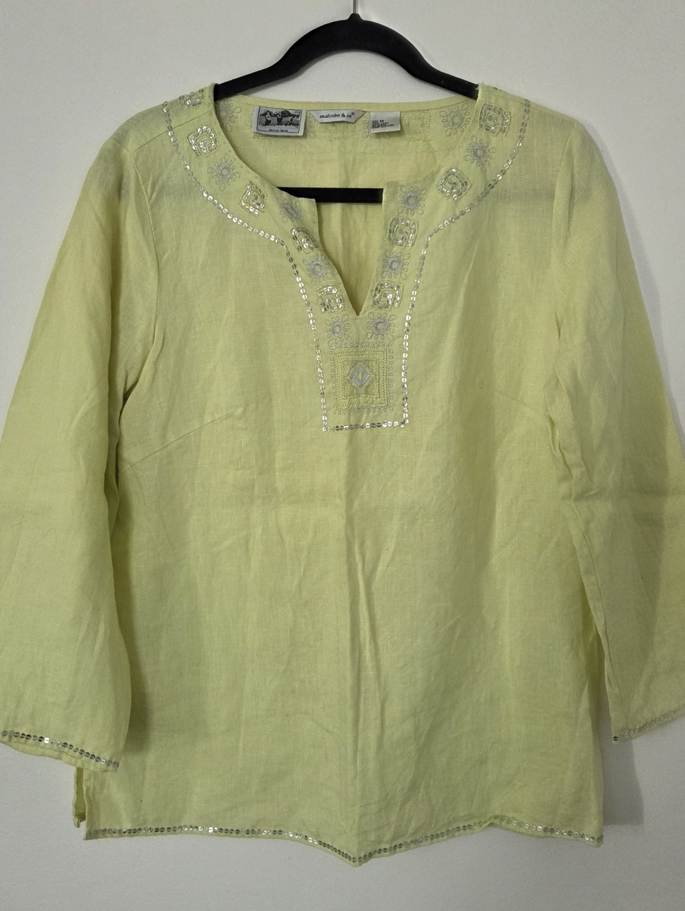 Malcolm & Co. 100% Irish Linen Embellished Women's Tunic Top Sz Med